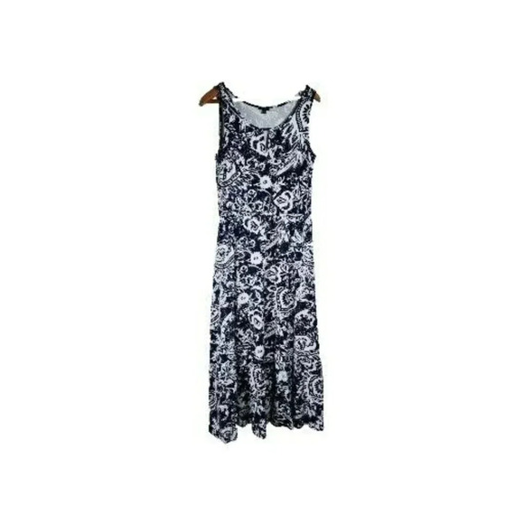 Talbots Dresses & Skirts - Talbots Navy and White Floral Print Keyhole Neck Sleeveless Maxi Dress Size M